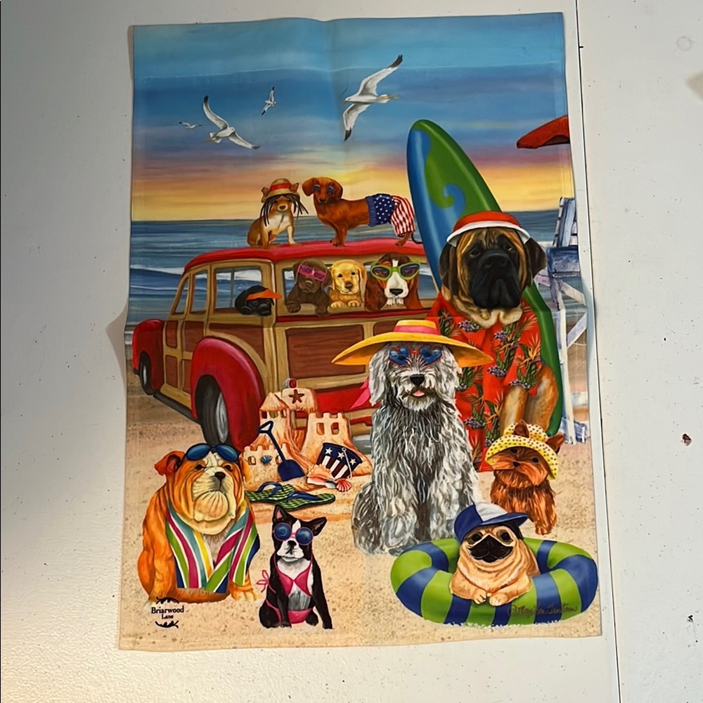 Colorful Dog Beach Garden Flag